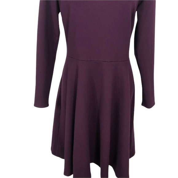 T Tahari Womens 12 Large Mock Neck Long Sleeves Fit & Flare Dress Purple Ponte - Picture 3 of 12